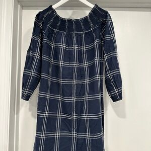 Navy Plaid Off-Shoulder Dress